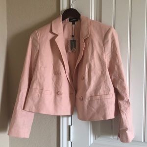 Express  Linen-Blend Cropped Blazer Size L NWT Pink / Peach color
